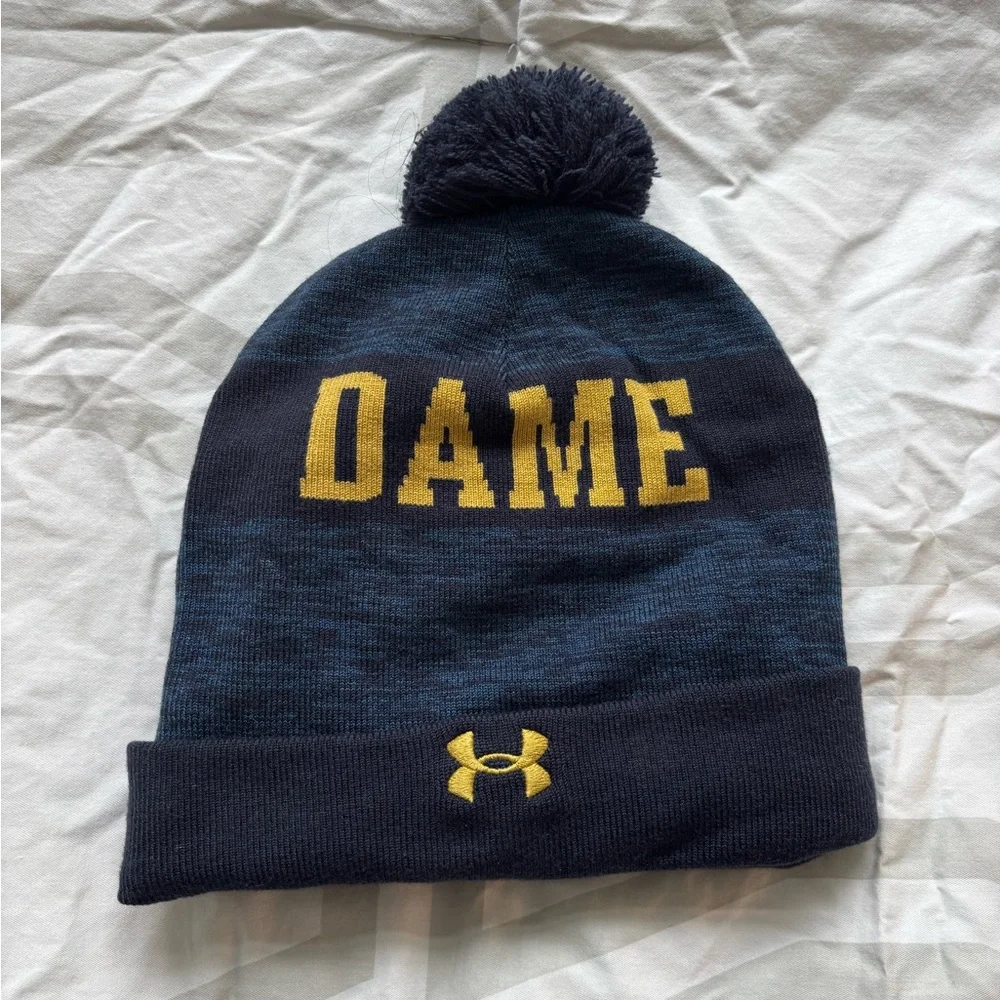 Under Amour Notre Dame Women’s Pom-Pom Beanie - Navy and Gold - Picture 2 of 2